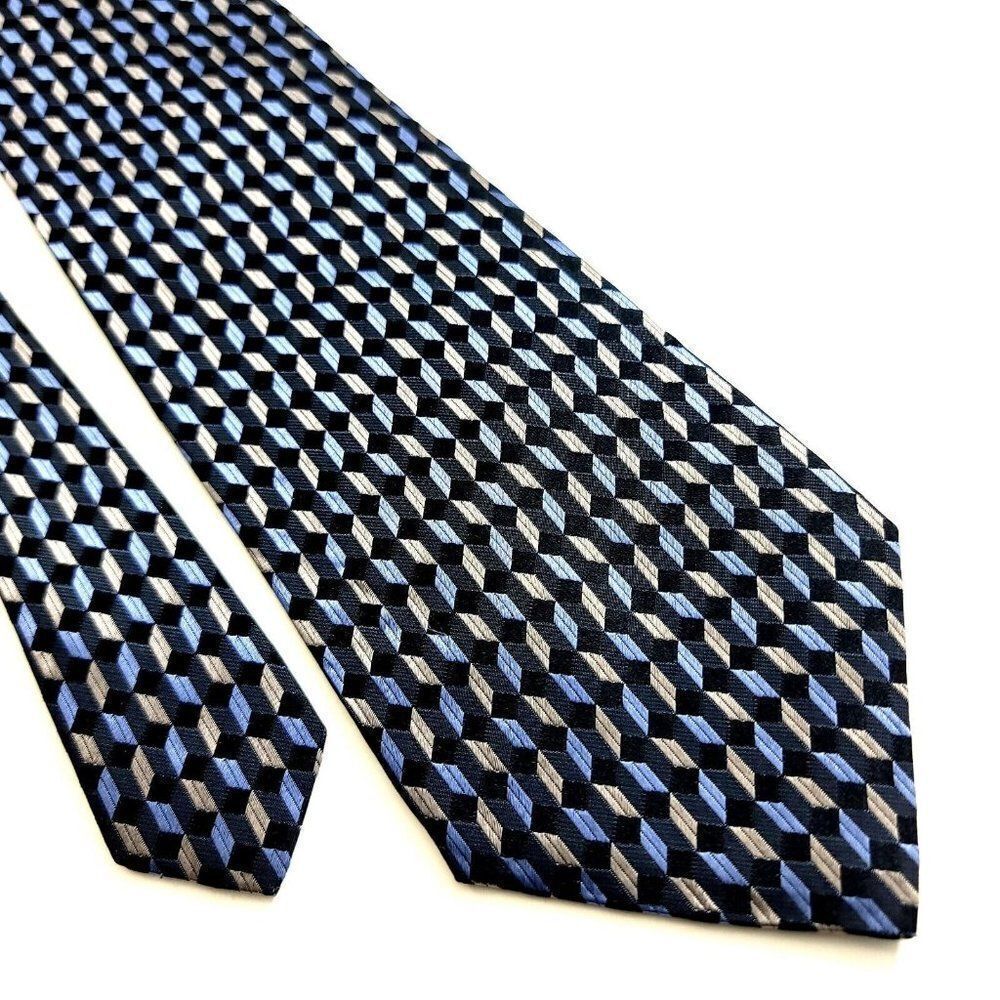 Crazy Horse Claiborne‎ Blue Beige Woven Geometric Wide Silk Tie